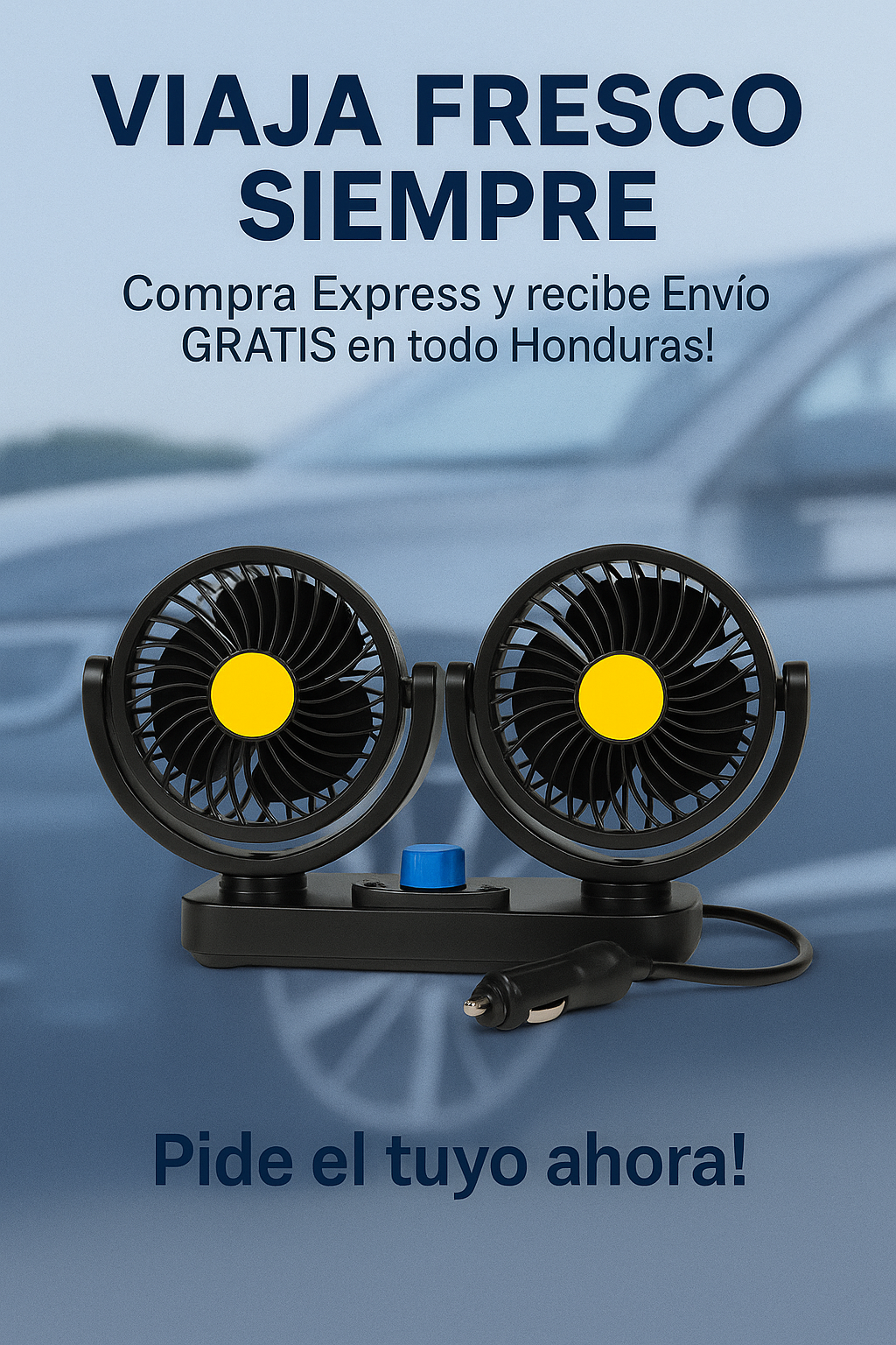 Ventilador Doble para Vehículo – Portátil, Potente y Silencioso